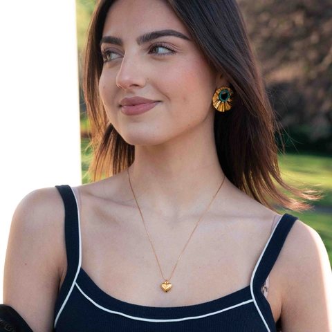18K Gold Plated Stainless Steel 3D Heart Pendant Necklace For Women Minimalist Dainty Polished Clavicle Chain Jewelry Gift