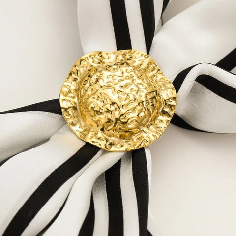 Minimalistische Edelstahl Rund Gehämmerte Schalschnalle Für Damen Gold Vergoldet Seidentuch Ring Dual Use Vintage Schmuck