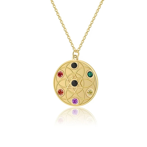 Collier Pendentif Rond en Acier Inoxydable Plaqué Or 18K Femmes Zirconium Coloré Géométrie Sacrée Bijoux Mode de Niche