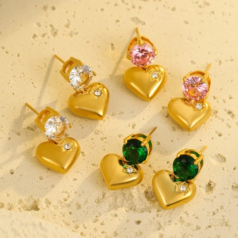 Heart Shaped Stainless Steel Earrings 18K Gold Plated Elegant Vintage Zircon Artificial Pearl Stud Dangle For Women Fashion