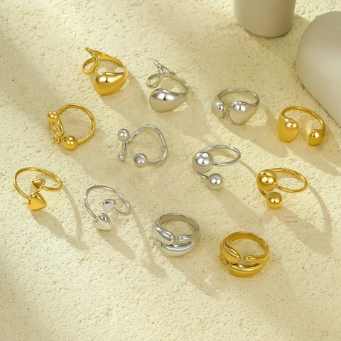 Bagues Ouvertes en Acier Inoxydable Géométriques Minimalistes pour Femmes Style Métal Liquide Or Argent Cœur Perle Bagues Réglables