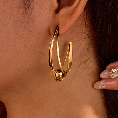 Vintage Edelstahl Herz Stern Muschel Creolen Ohrstecker Für Damen 18K Gold Silber Plattiert Glatt Geometrischer Schmuck Geschenk