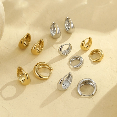 Fashion Stainless Steel Chunky Waterdrop Hoop Earrings For Women Minimalist Polished Gold Silver Teardrop Huggie Earrings