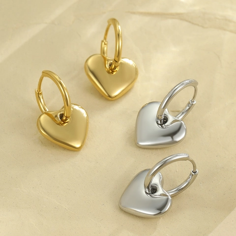 Minimalistische Edelstahl Herz Ohrhänger 18K Gold Silber Vergoldet 3D Solid Love Heart Ohrringe Für Damen Schmuck