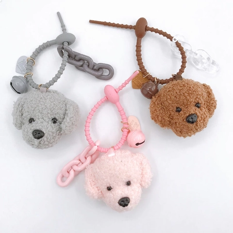 Ciondolo per Borsa a Forma di Testa di Cane Teddy in Peluche Con Targhetta a Cuore Campanello Portachiavi Cucciolo per Donna