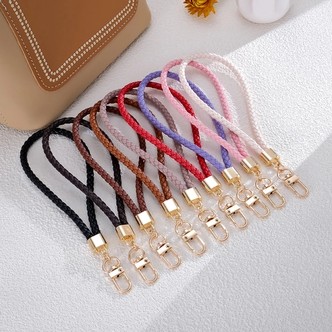Woven PU Leather Phone Lanyard Anti-Lost Keychain Wrist Strap Hand-Woven Bag Hanging Ornament Key Ring Jewelry Accessory