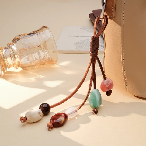 Vintage Handgewebter Nylonseil Taschenanhänger Bunte Harzperlen Telefon Schlüsselanhänger Handgefertigter Ethnastyle Schmuck Damen