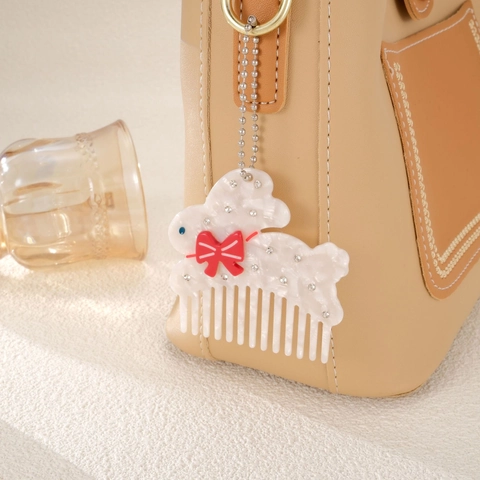 Kreativer Acetat Minikamm Taschenanhänger Tierform Katze Hase Bär Schlüsselanhänger Für Damen Taschen Deko Einzigartiger Anhänger