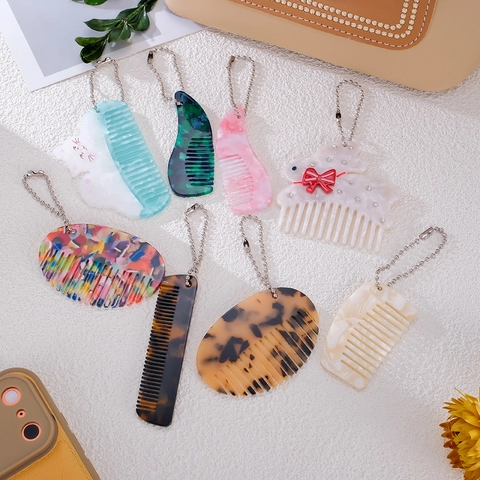 Kreativer Acetat Minikamm Taschenanhänger Tierform Katze Hase Bär Schlüsselanhänger Für Damen Taschen Deko Einzigartiger Anhänger