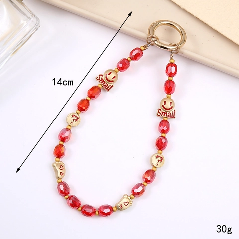 Roter Kristall Perlen Schlüsselanhänger im chinesischen Stil für Damen Goldlegierung Glücksbringer Handy-Lanyard Taschenanhänger Schmuck Geschenk