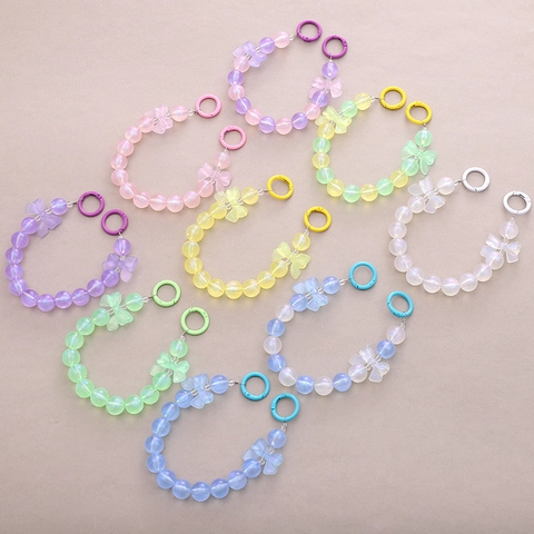 Cordón de Lazo con Cuentas de Acrílico y Perlas Artificiales Kawaii Amuleto de Conejo y Unicornio Hecho a Mano para Bolso y Teléfono