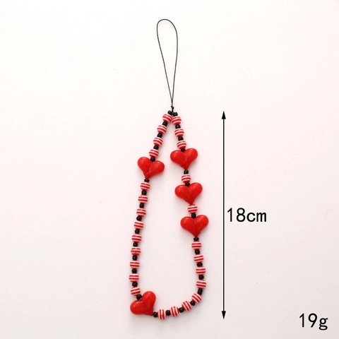 Handmade Acrylic Heart Beaded Phone Chain Stripe Bead Anti-Loss Lanyard Wrist Strap Women Phone Accessory Decoration