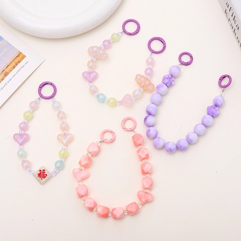 Corda per Telefono in Perline di Acrilico Macaron Cuore Nuvola Charm per Borsa Portachiavi per Donna Studente Manico Decorativo Tazza