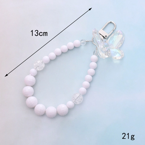Portachiavi con Perline Fatto a Mano Con Pendente a Farfalla a Cuore Perline in Resina Cinturino per Cellulare Donna Accessorio