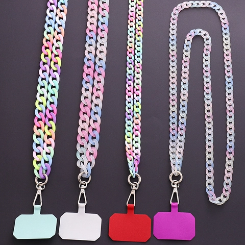 Cadena de Teléfono de Acrílico Correa de Hombro Multicolor Macarrón Ornamento para Funda de Teléfono Hebilla de Metal Parche Mujer Accesorio
