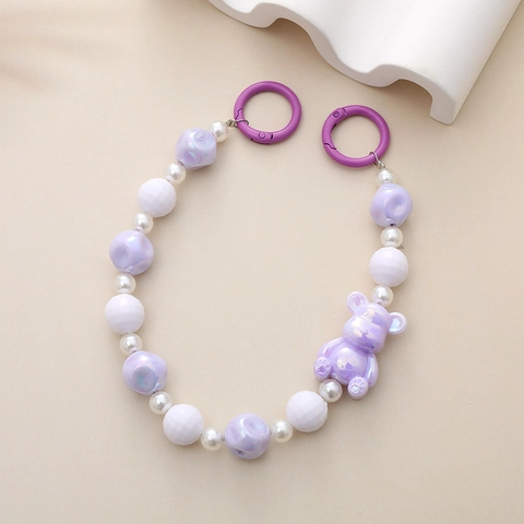 Iridescent Beaded Bear Phone Chain Handheld Resin Artificial Pearl Bag Charm Cup Hanging Chain For Women