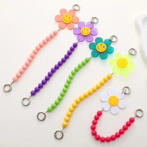 Zonnebloem Smiley Gezicht Acryl Kralen Telefoonketting Schattige Tas Hanger Strap DIY Accessoire Handketting Voor Vrouwen Meisjes Cadeau
