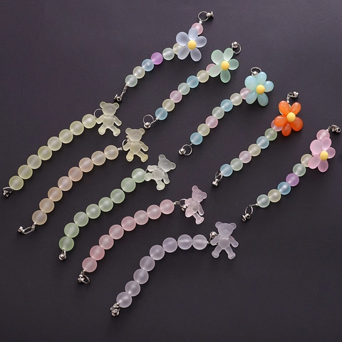 Matte Acryl Perlen Handykette Mit Blumen Bären Anhänger Bunte Anti-Drop Handy Lanyard Armband Für Damen Süße Tech Accessoires