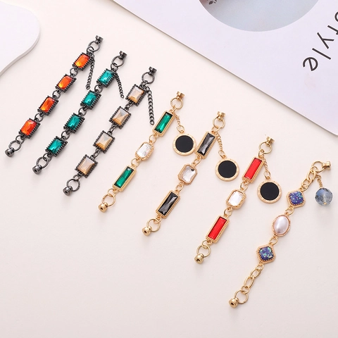 Vintage Metal Phone Case Chain Bracelet With Rectangular Rhinestone Gemstone DIY Anti-Fall Phone Strap Accessories For Women