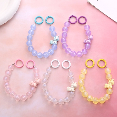 Sweet Mermaid Pearl Beaded Phone Chain DIY Unicorn Bag Charm Handheld Strap Acrylic Bead Keychain For Women Girls Accessories