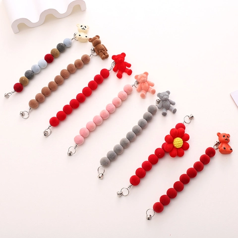 Flocking Acrylic Cartoon Bear Beaded Phone Charm Bracelet Chain For Phone Case Bag Charm Pendant Accessory For Women