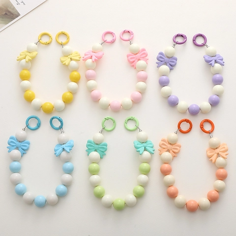 Acrylic Beaded Phone Chain Candy Color Bowknot Handbag Strap DIY Phone Case Hanging Ornament For Women Girl Daily Gift