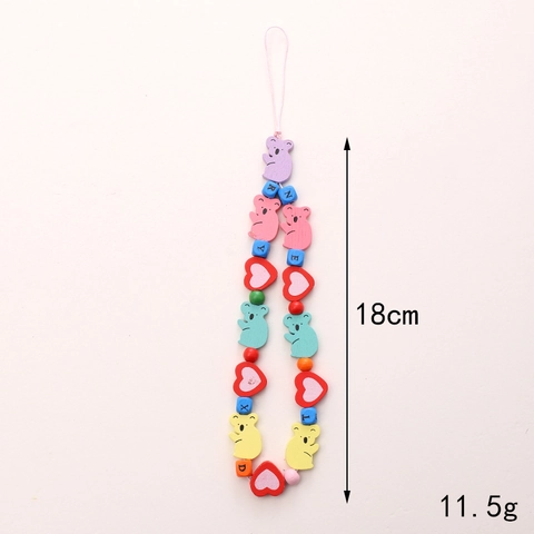 Handmade Wooden Beaded Mobile Phone Chain Flower Heart Charm Anti-Lost Wrist Strap Lanyard Phone Case Decor For Women