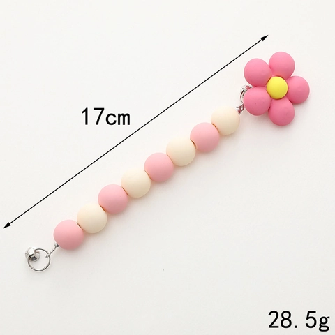 Pastoral Beaded Phone Strap Wristlet For Women Matte Acrylic Beads Flower Bear Heart Pattern Phone Case Hanging Chain Handbag Decor