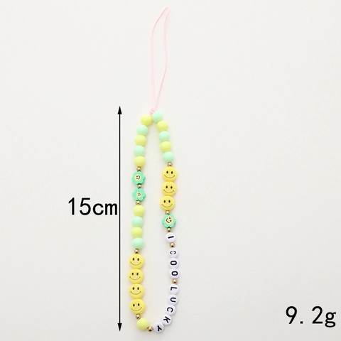 Colorful Beaded Phone Lanyard Cute Acrylic Bear Butterfly Heart Smiley Face Anti-Lost Wrist Strap Hand Chain For Women