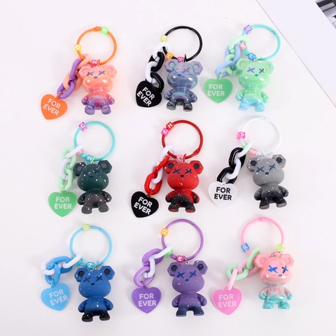 Mode Galvanisierter Cartoon Bär Schlüsselanhänger Acryl Herz Anhänger Perlenkette Taschenanhänger Für Damen Trendy Schmuck Geschenk