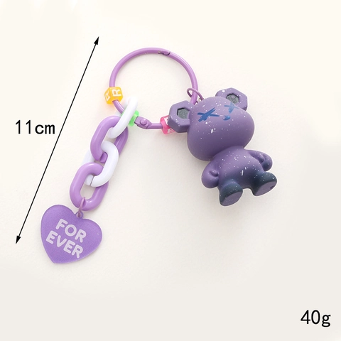 Mode Galvanisierter Cartoon Bär Schlüsselanhänger Acryl Herz Anhänger Perlenkette Taschenanhänger Für Damen Trendy Schmuck Geschenk