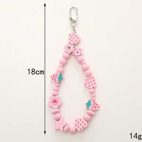Handgefertigter Holz Frucht Perlen Schlüsselanhänger Erdbeere Blume Herz Lächeln Stern Handy Anhänger Süßer Taschenanhänger Damen Mädchen Schmuck