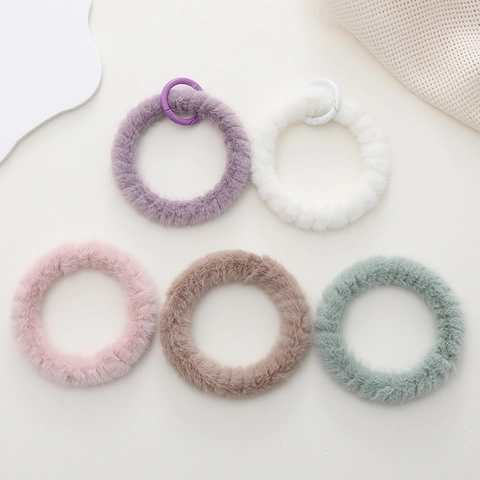 Plush Wristband Mobile Phone Case Charm Faux Fur Silicone Ring Wrist Strap Autumn Winter Fashion Phone Accessory For Women