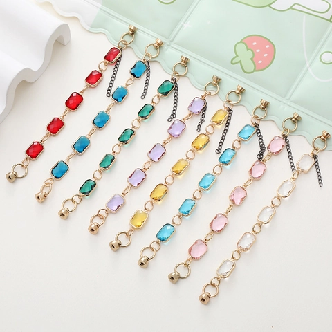 Fashion Rectangular Crystal Glass Phone Chain DIY Gemstone Bracelet Gold Alloy Chain With Magnetic Clasp For Women