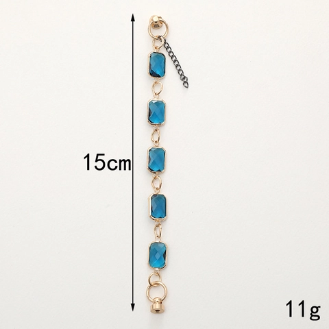 Fashion Rectangular Crystal Glass Phone Chain DIY Gemstone Bracelet Gold Alloy Chain With Magnetic Clasp For Women