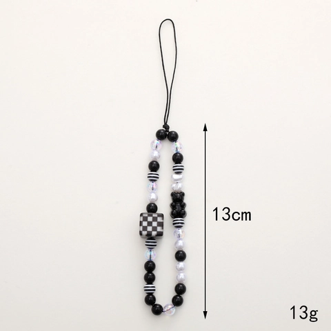 Acrylic Beaded Phone Strap Candy Color Cartoon Bear Heart Checkered Pattern Anti Drop Phone Chain For Women Fashion Bag Pendant