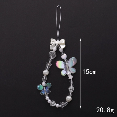 Handmade Iridescent Beaded Phone Chain Cute Rabbit Butterfly Flower Charm Anti-lost Mobile Phone Lanyard Strap For Women