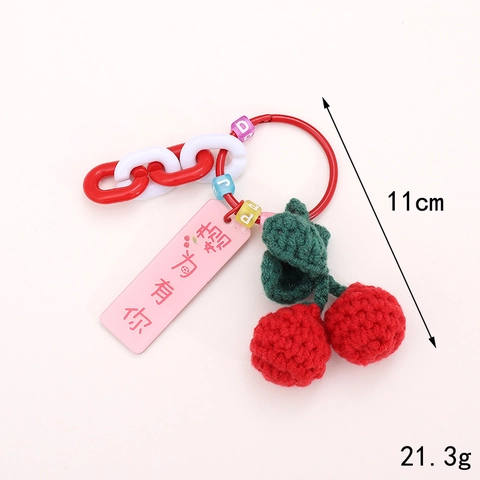 Handmade Crochet Fruit Keychain Persimmon Strawberry Peach Apple Cherry Pendant With Acrylic Beads Plastic Chain Cute Bag Charm For Women