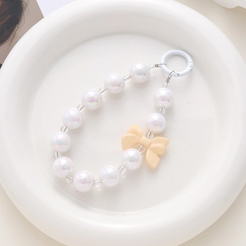Kawaii Beaded Phone Charm Bowknot Heart Star Rabbit Acrylic Resin Bead Keychain For Women Girls Bag Decoration Accessories