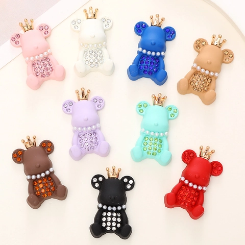 Alloy Matte Lacquer Crown Bear DIY Charm With Rhinestone Artificial Pearl For Jewelry Making Phone Case Decoration Shoe Charms