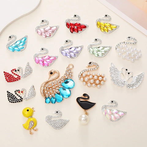 Elegant Alloy Rhinestone Artificial Pearl Swan Duck DIY Jewelry Accessory For Shoe Charms Car Vent Decor Women Craft Jewelry