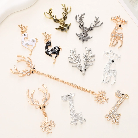 Vintage Alloy Rhinestone Deer Pendants DIY Jewelry Accessories Elegant Elk Giraffe Charms For Phone Case Decoration Fashion Handcrafted Materials
