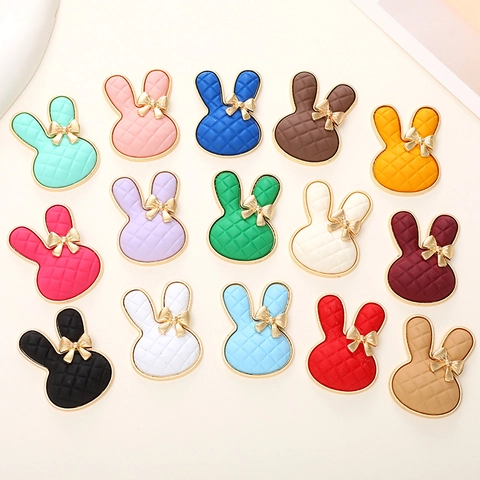 Cartoon Karomuster Hasenkopf DIY Charms Für Lochschuhe Handyhülle Dekoration Legierung Emaille Tier Zubehör Mit Schleife