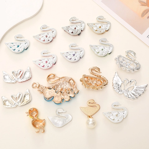 Elegant Alloy Rhinestone Artificial Pearl Swan Duck DIY Jewelry Accessory For Shoe Charms Car Vent Decor Women Craft Jewelry