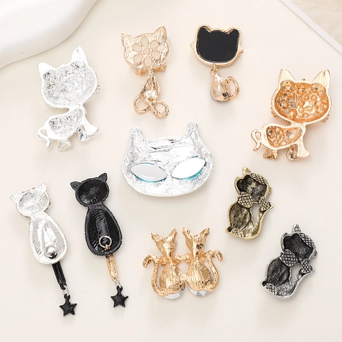 Pendentifs Chat en Alliage et Strass pour la Fabrication de Bijoux DIY Accessoires de Chaussures Breloques Chaton Décor