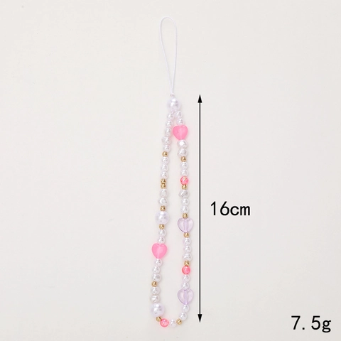 Cordón de Teléfono con Cuentas de Moda Mariposa Colorida Corazón Fruta Patrón Acrílico Perla Artificial Colgante Anti-Pérdida para Mujer