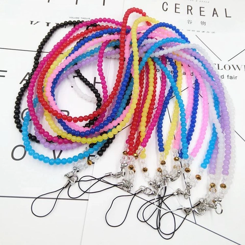 Handmade Colorful Beaded Phone Lanyard Neck Strap Resin Acrylic Bead Universal Phone Case Ornament Hanging Chain For Women