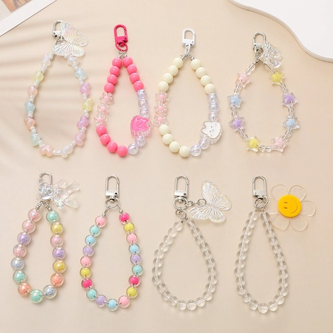 Acryl Irisierend Perlen Schlüsselanhänger Bär Schmetterling Schleife Anhänger Für Tasche Kopfhörer Hülle Damen Mode Schmuck