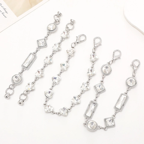 Catena Accessoria in Lega d'Argento Cuore Gemme di Cristallo Geometriche Manico Decorativo per Custodia Telefono Borsa Gioielli