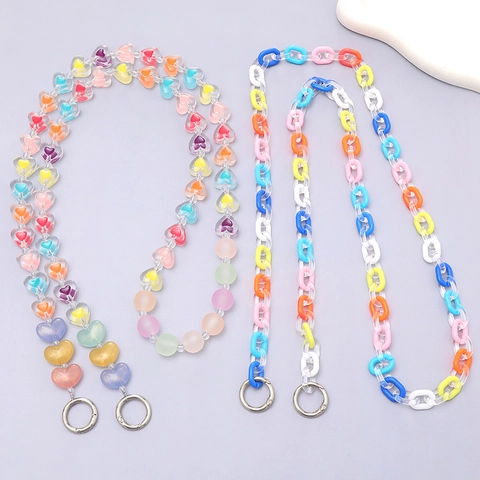 Korean Style Candy Color Acrylic Heart Phone Chain Crossbody Lanyard For Women Fashion Phone Case Decoration Accessory